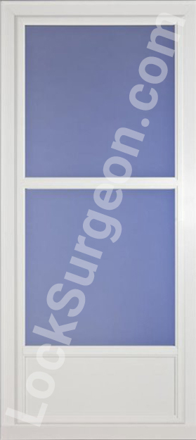 Acheson Tradewinds midview storm door features a durable frame for busy families.