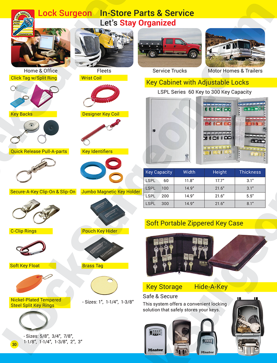 Lock Surgeon carry a variety of key organizational products click tags wrist coils key identifiers.