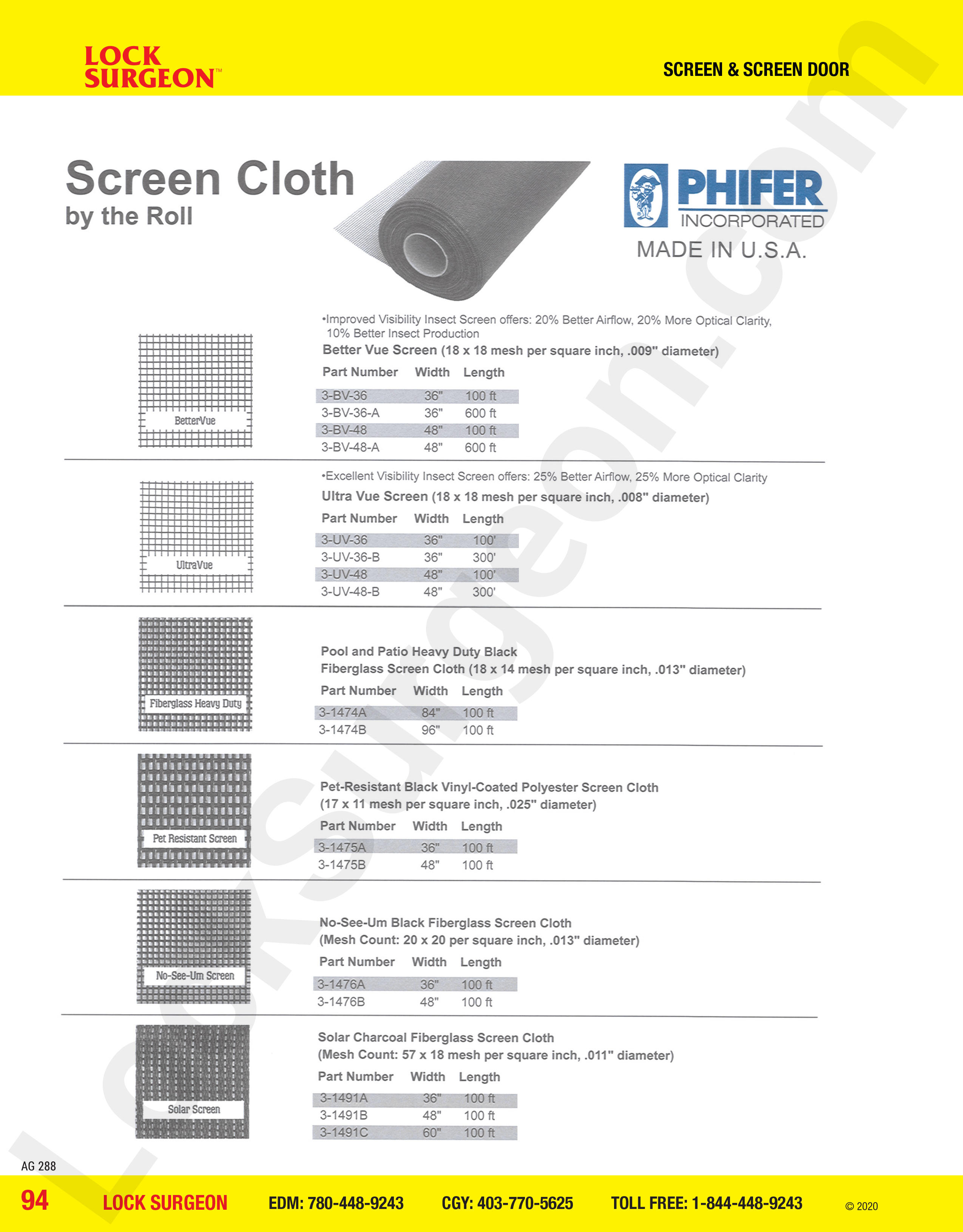 Cochrane Screen and Screen Door phifer screen cloth rolls