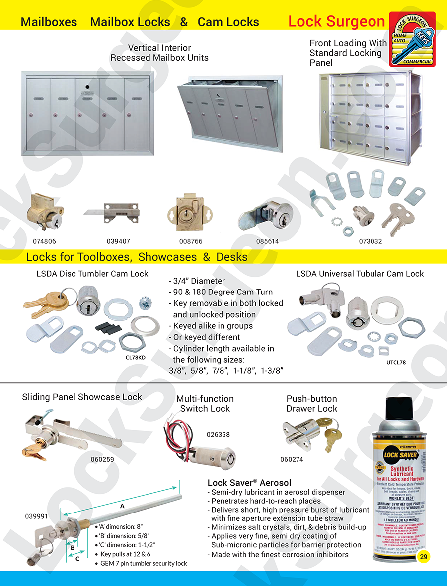 Mailbox units mailbox locks cam locks showcase and drawer locks switch locks.