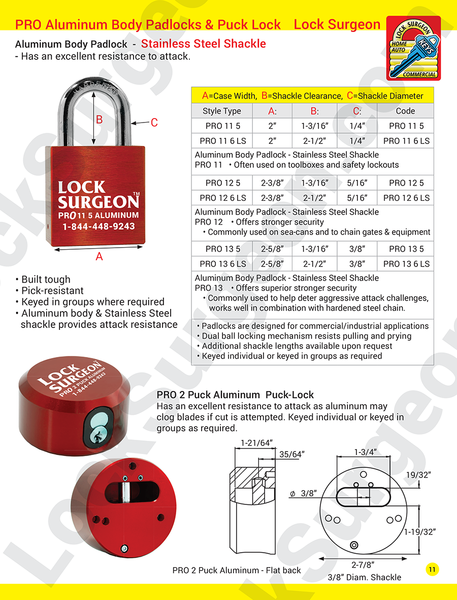 Pro aluminum body padlocks and pucklocks