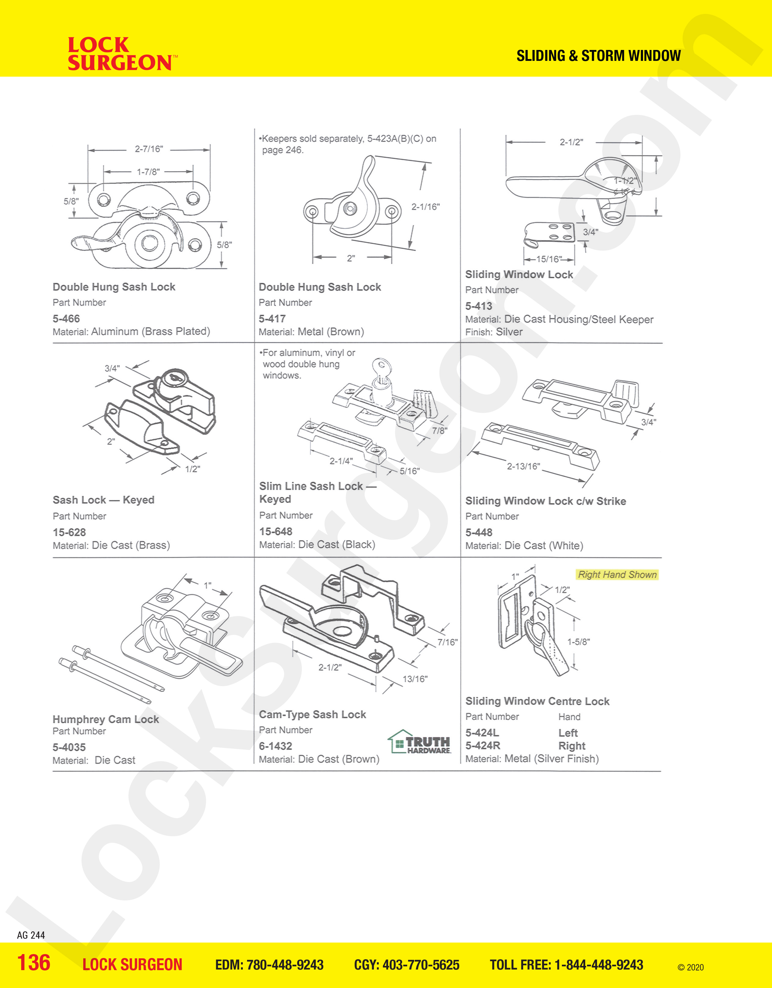 Fort Saskatchewan double hung sash lock - aluminum, double hung sash lock - metal, sliding window lock - die cast