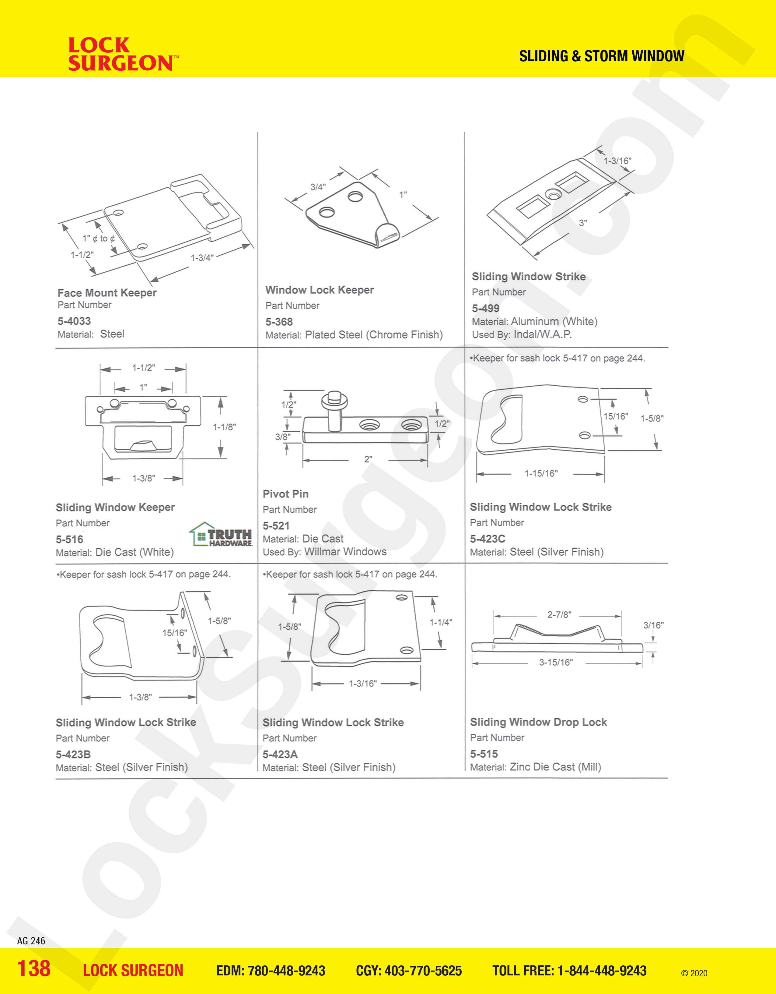 Fort Saskatchewan face mount steel keeper plated steel window lock keeper Indal sliding window strike, Truth Hardware