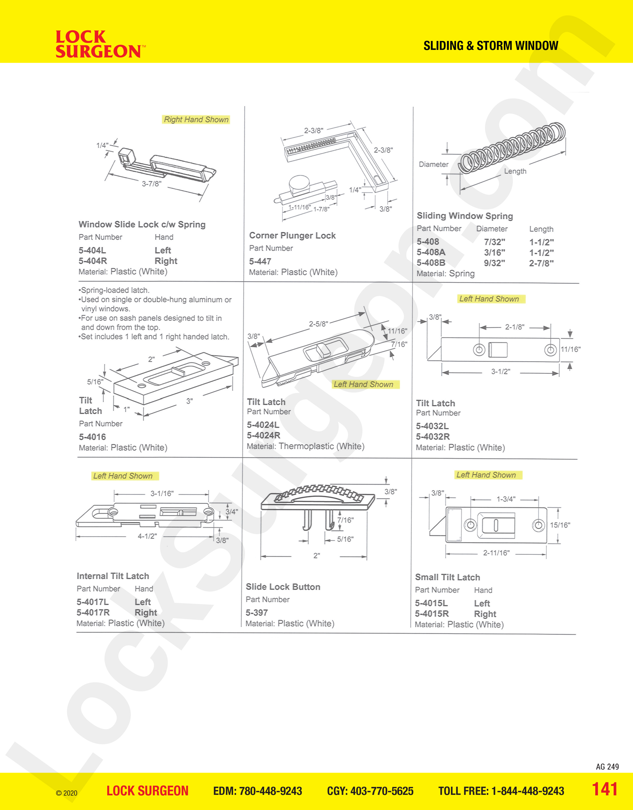 Fort Saskatchewan window slide lock c/w spring, corner plunger lock, slidng window spring, tilt latch - plastic 3