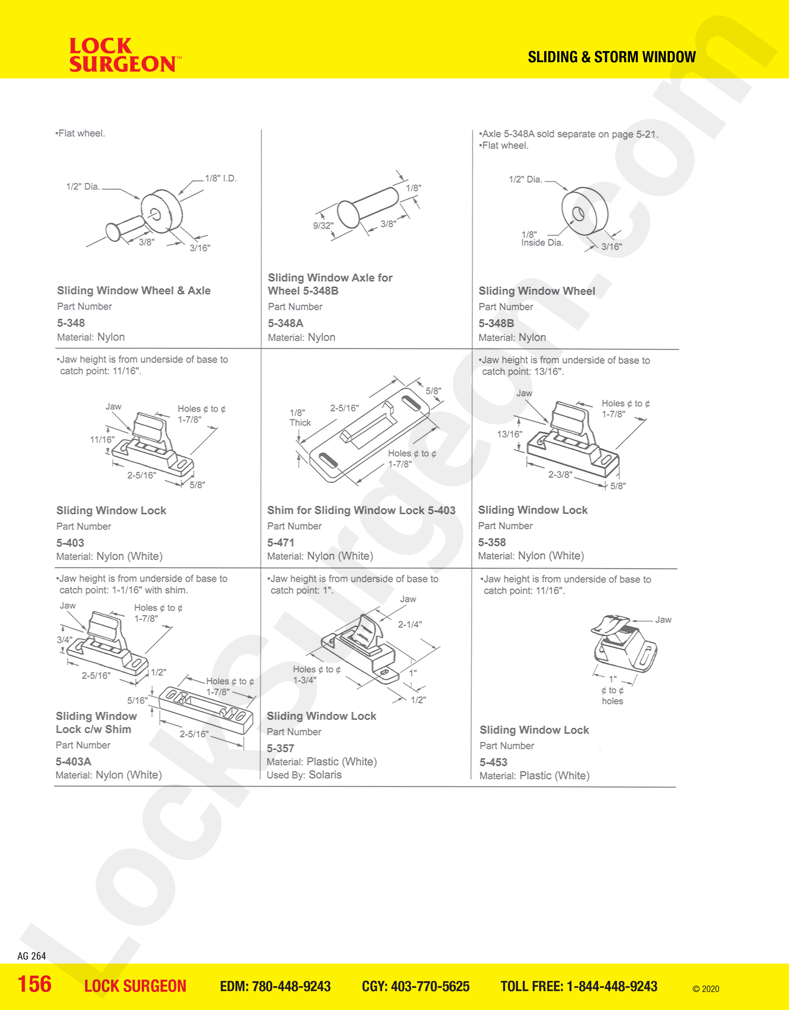 Fort Saskatchewan sliding window wheel & axle, sliding window axle for wheel 5-348B, sliding window lock 5-403