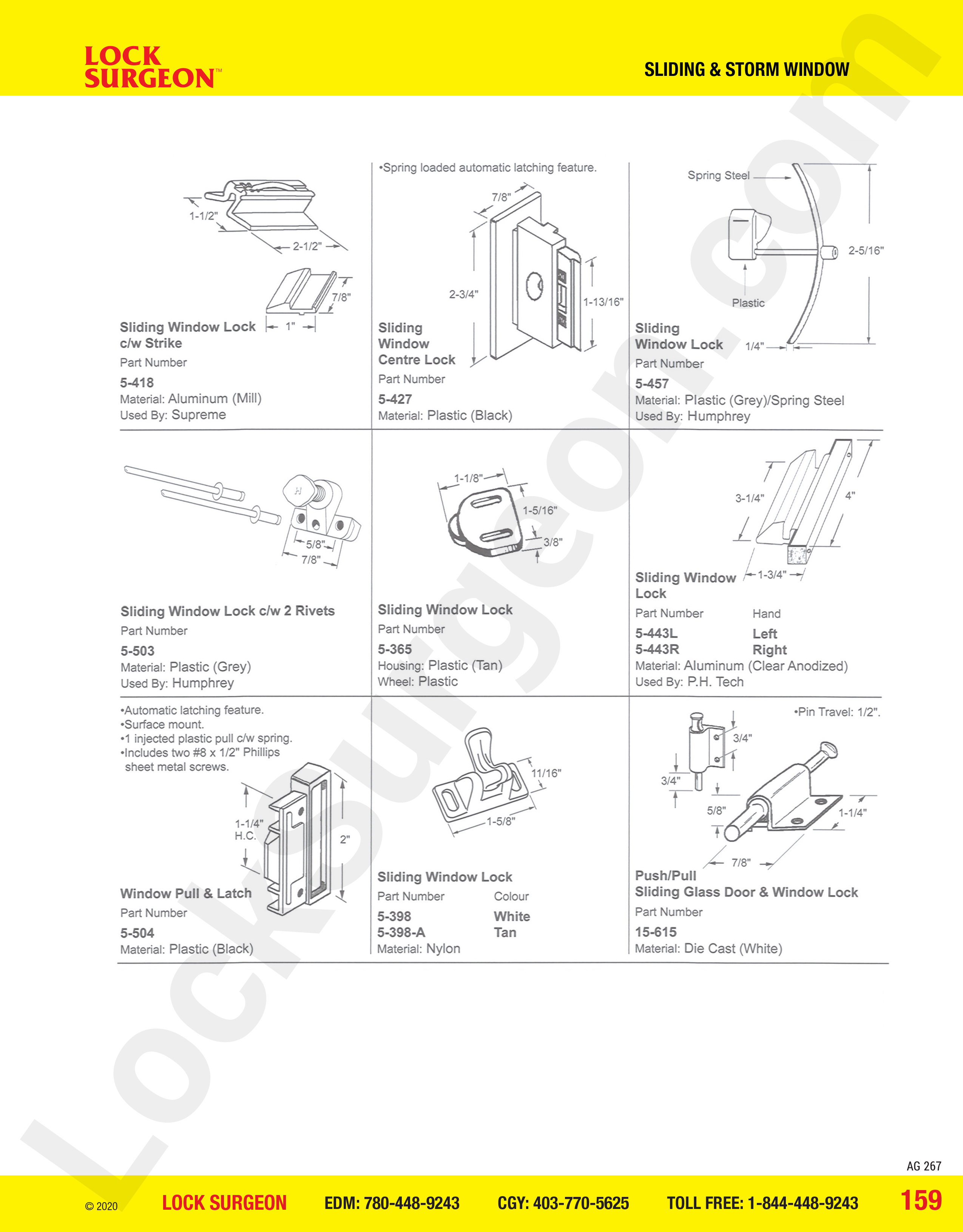 Fort Saskatchewan Supreme sliding window lock c/w strike, sliding window center lock, Humphrey sliding window lock