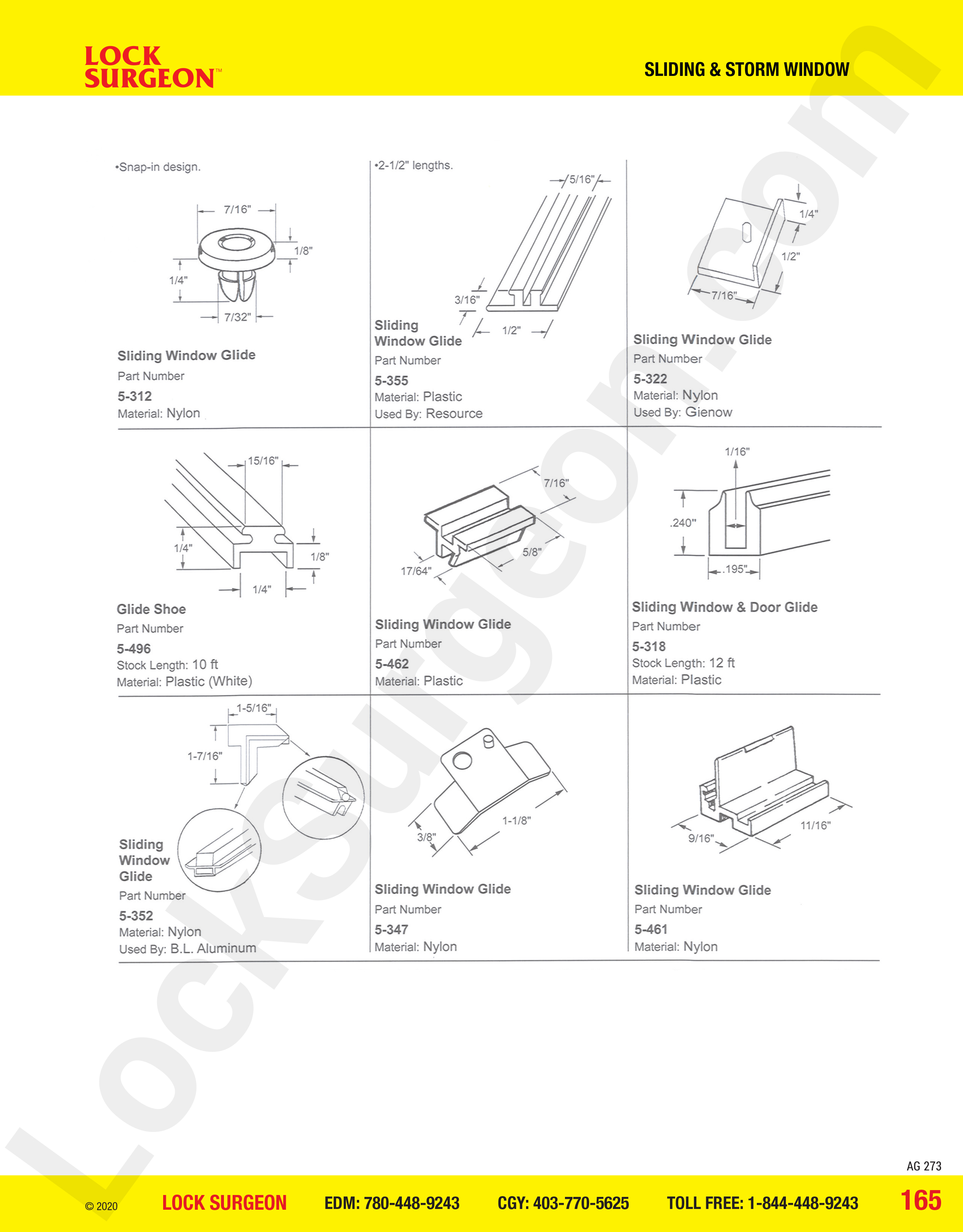 Fort Saskatchewan sliding window glide 7/16 & 5/16, Gienow sliding window glide, glide shoe 10 foot length