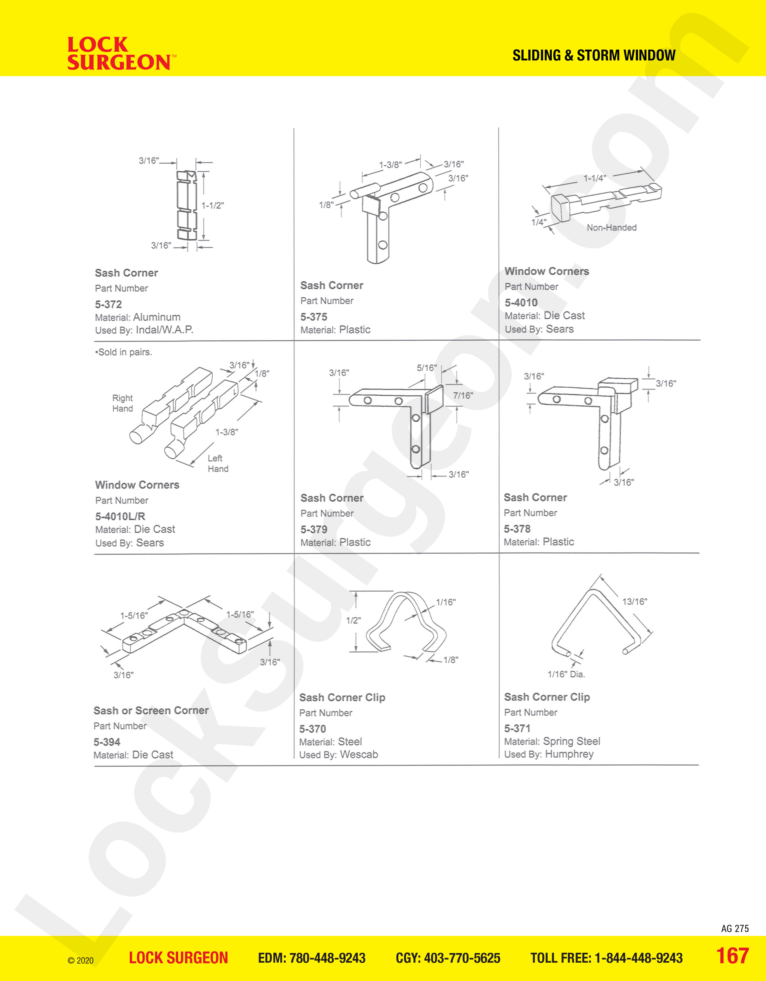 Fort Saskatchewan Sears window corners, sash or screen corner, Wescab sash corner clip, Humphrey sash corner clip