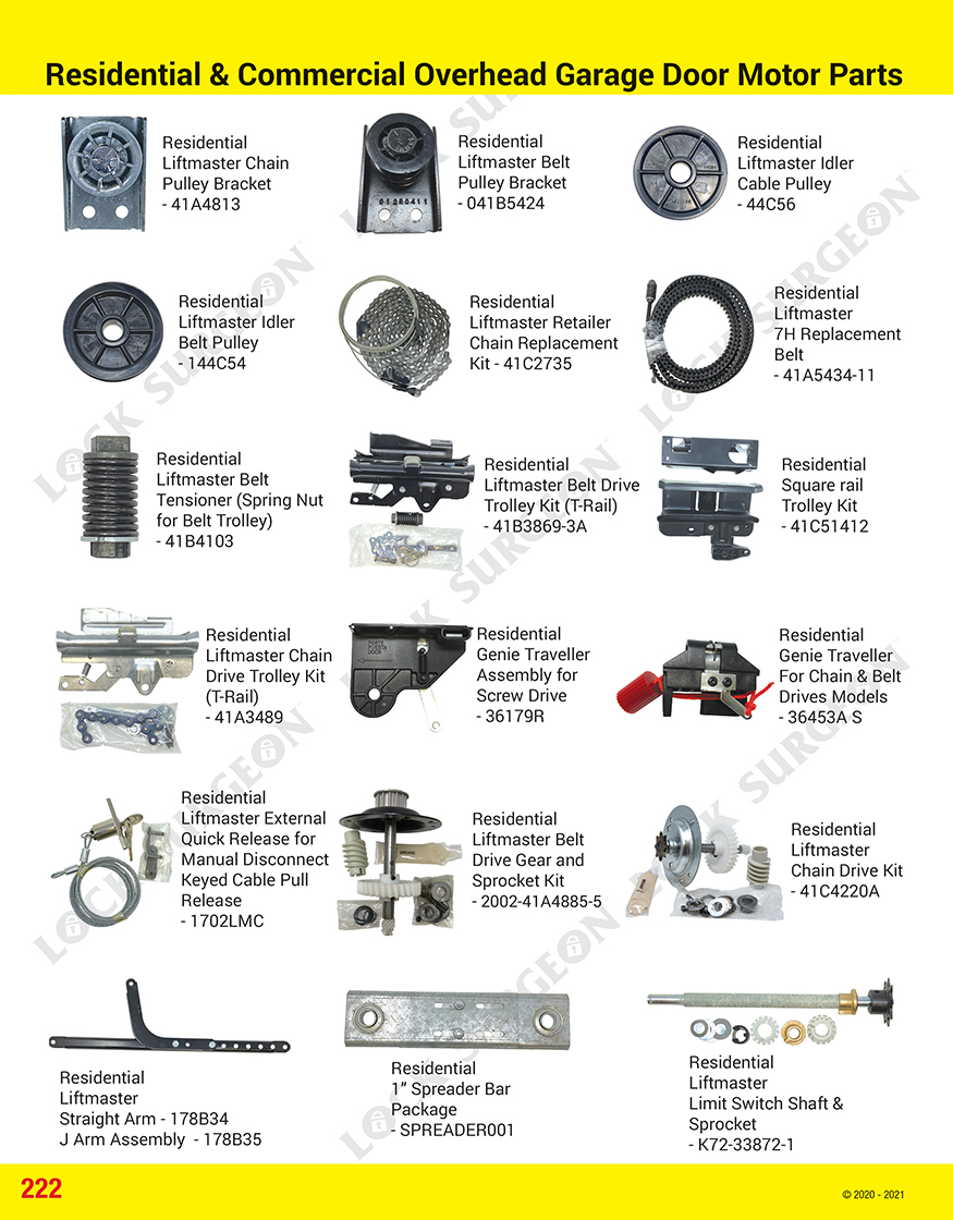 Lock Surgeon replaces Garage door motor pulley bracket cable pulley-drive-gear & sprocket kit.