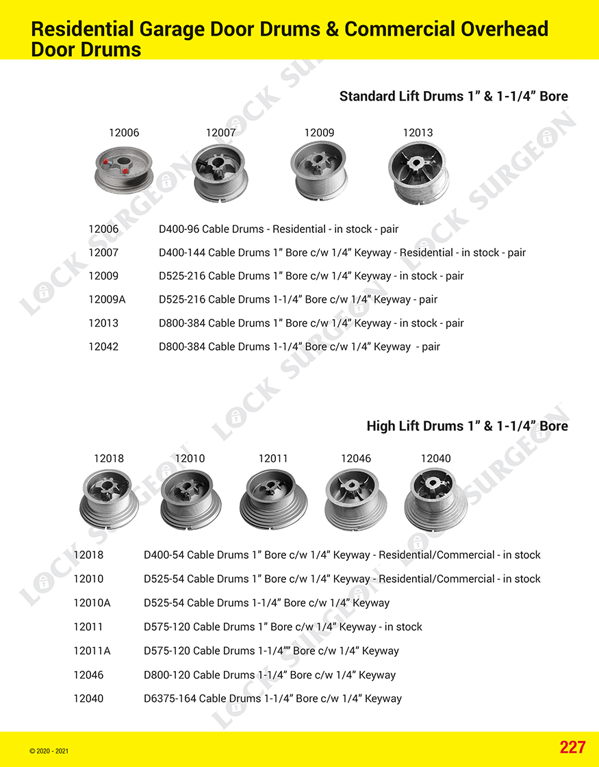 Lock Surgeon Garage door parts cable drums standard lift high lift replacement drums.