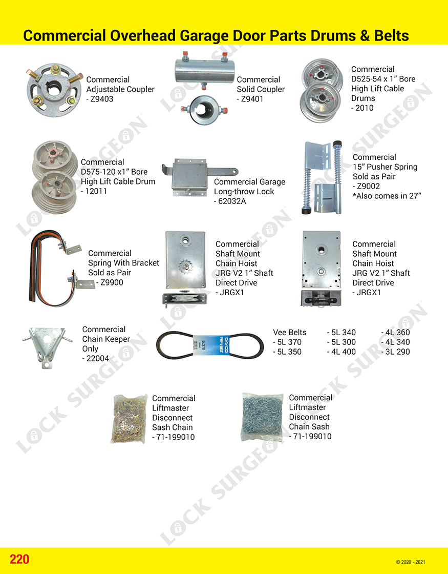 Lock Surgeon replacement parts and motors for commercial overhead doors.