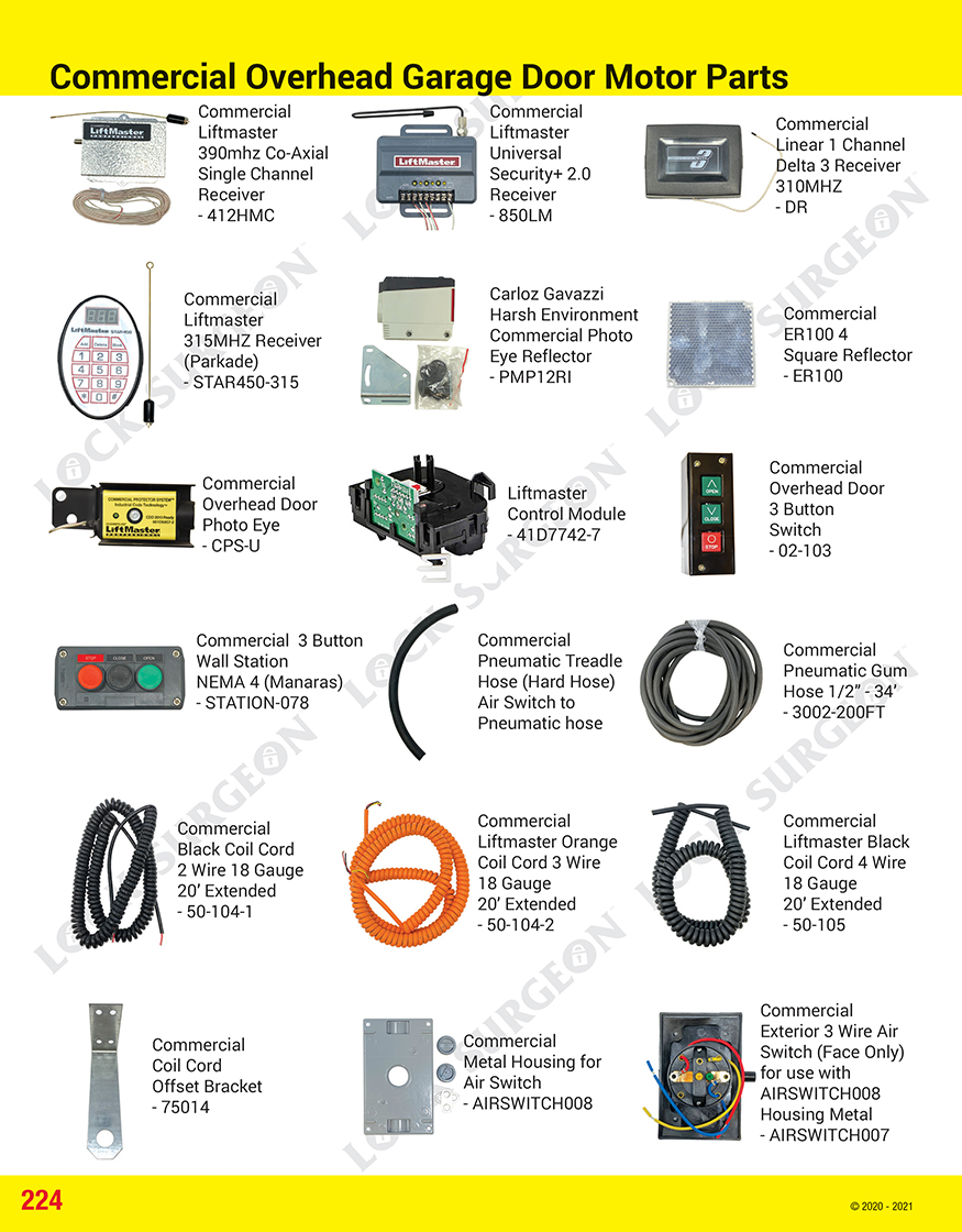 Lock Surgeon garage door replacement parts for commercial openers.