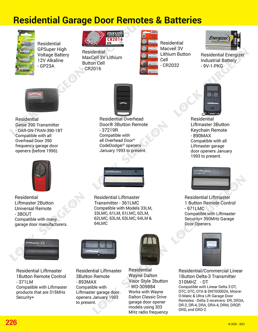 Lock Surgeon replacement remotes & batteries for remotes.