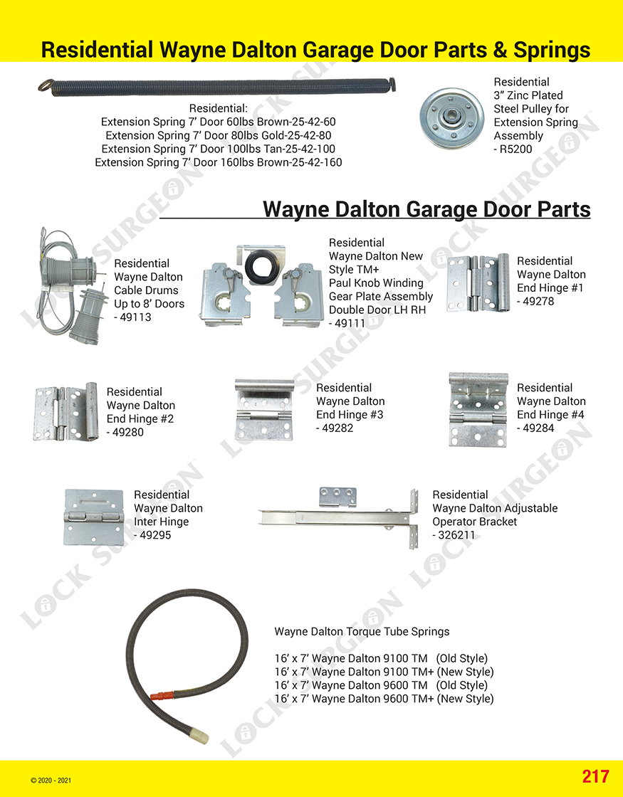 Lock Surgeon garage door parts: extension coils zinc-plated steel pullies wayne dalton parts.