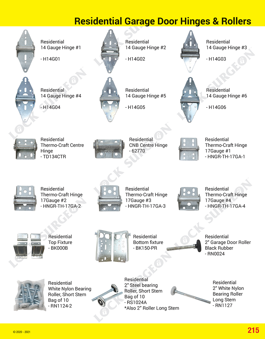 Lock Surgeon residential garage door hinges and roller parts.