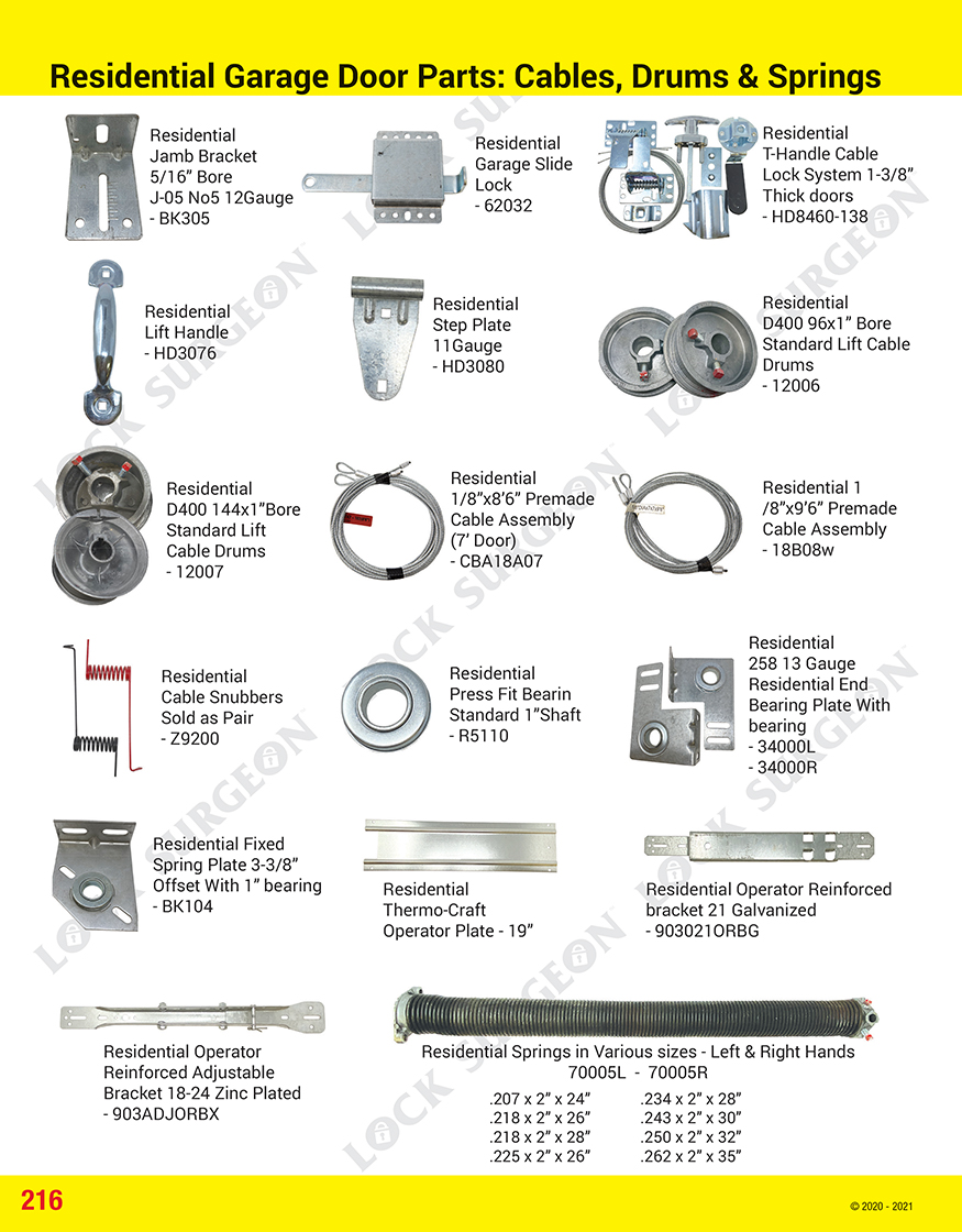 Lock Surgeon garage door replacement parts: jamb brackets slide locks & t-handle locking systems.