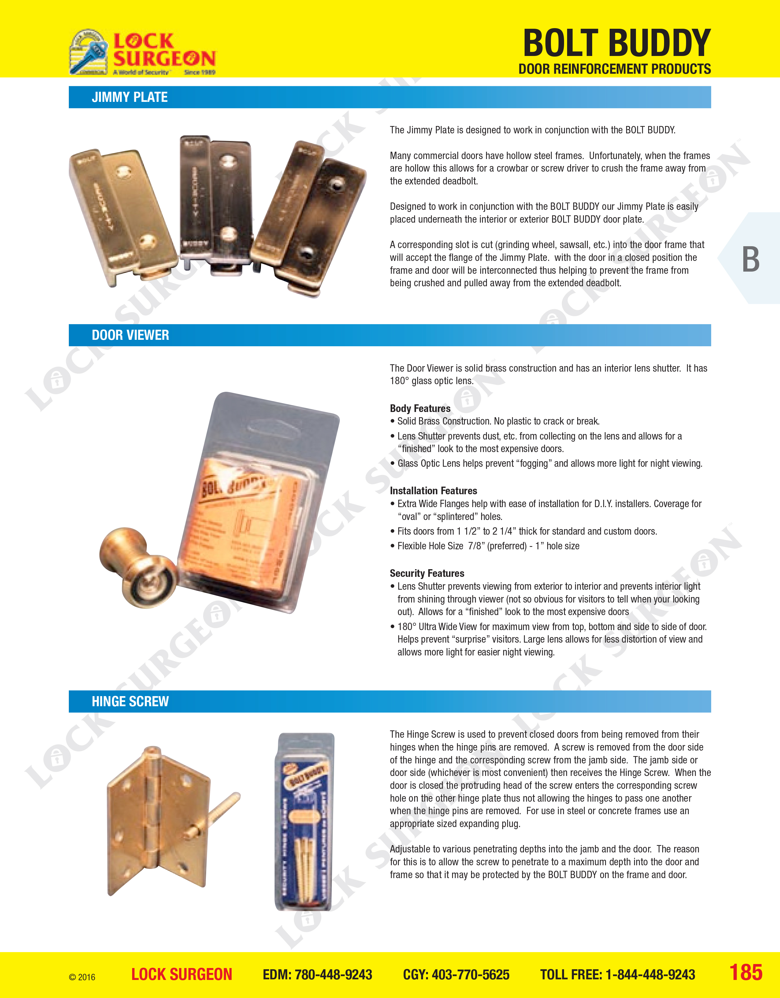 Cochrane Jimmy Plates, door viewers and hinge screws.