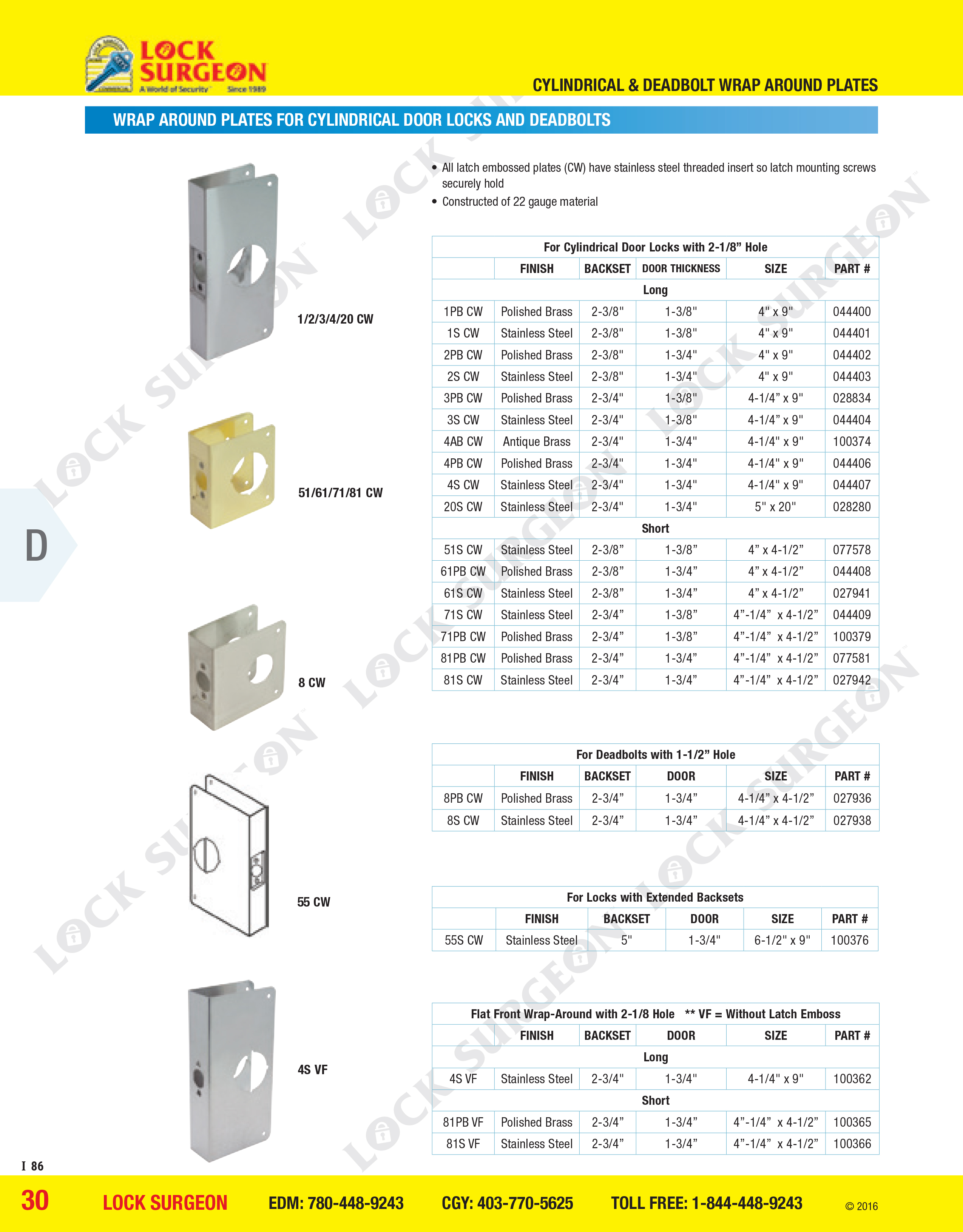 Cochrane Wrap around plates for cylindrical door locks and deadbolts