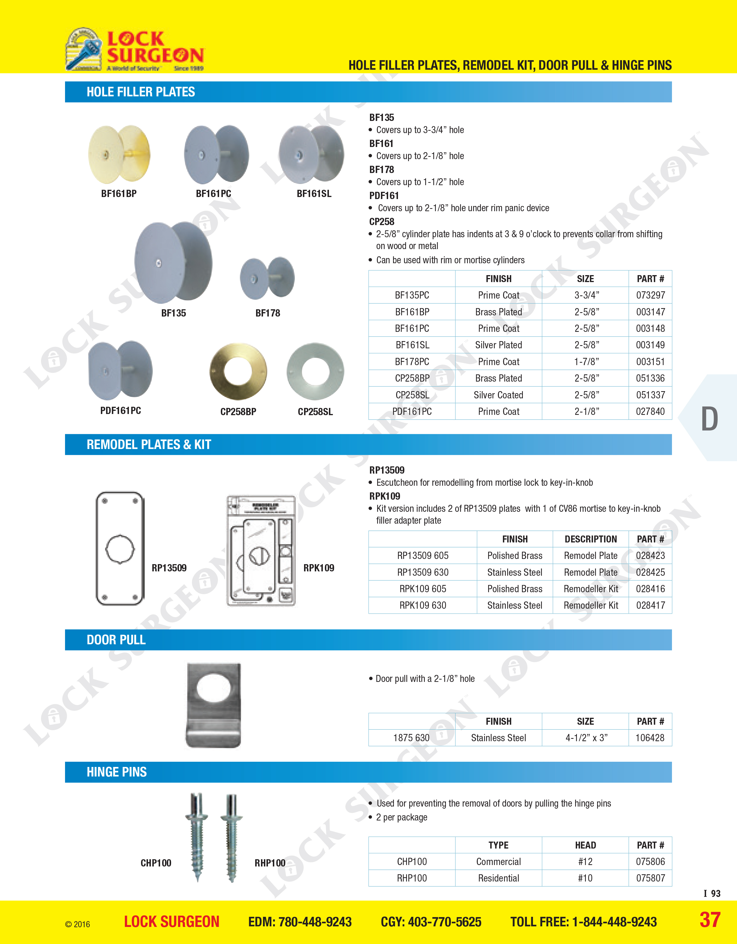 Cochrane Hole filler plates, renovation plates kit, door pulls hinge pins.