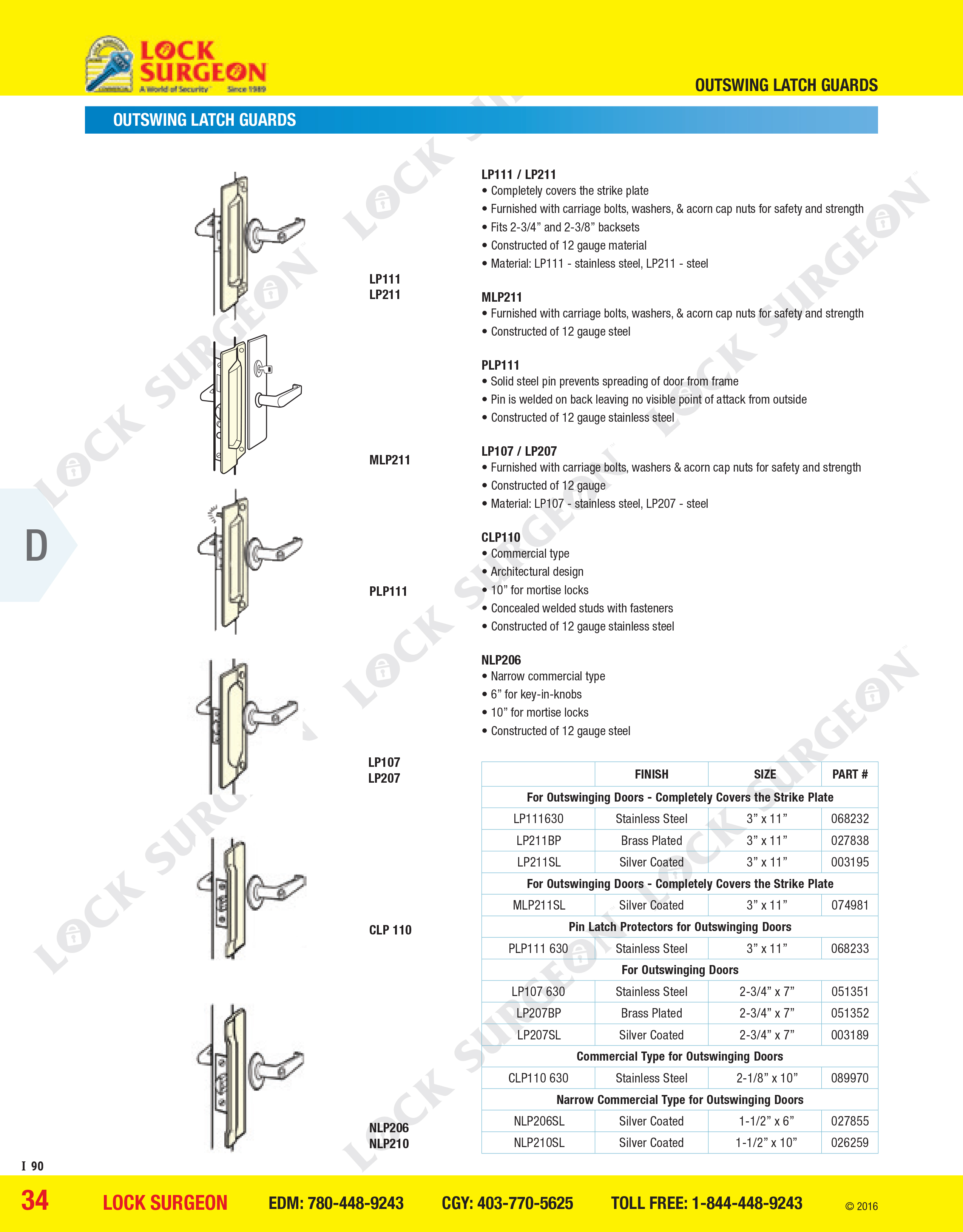 Cochrane Don-jo Outswing latch guards sold and installed by Lock Surgeon.