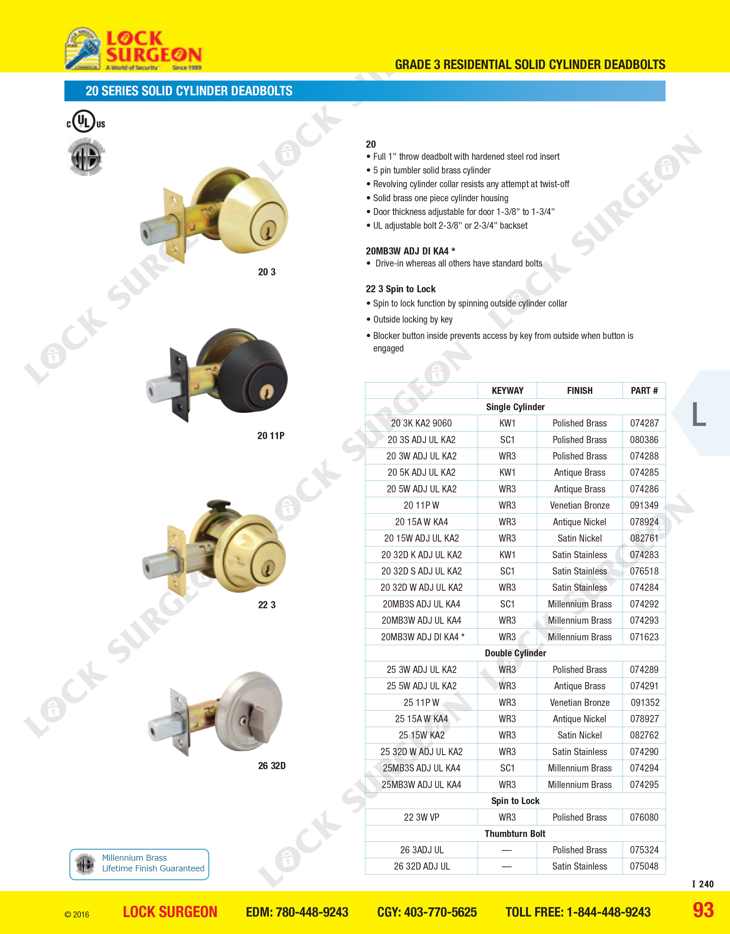 Acheson High grade deadbolts single-sided cylinder or double-sided cylinder.