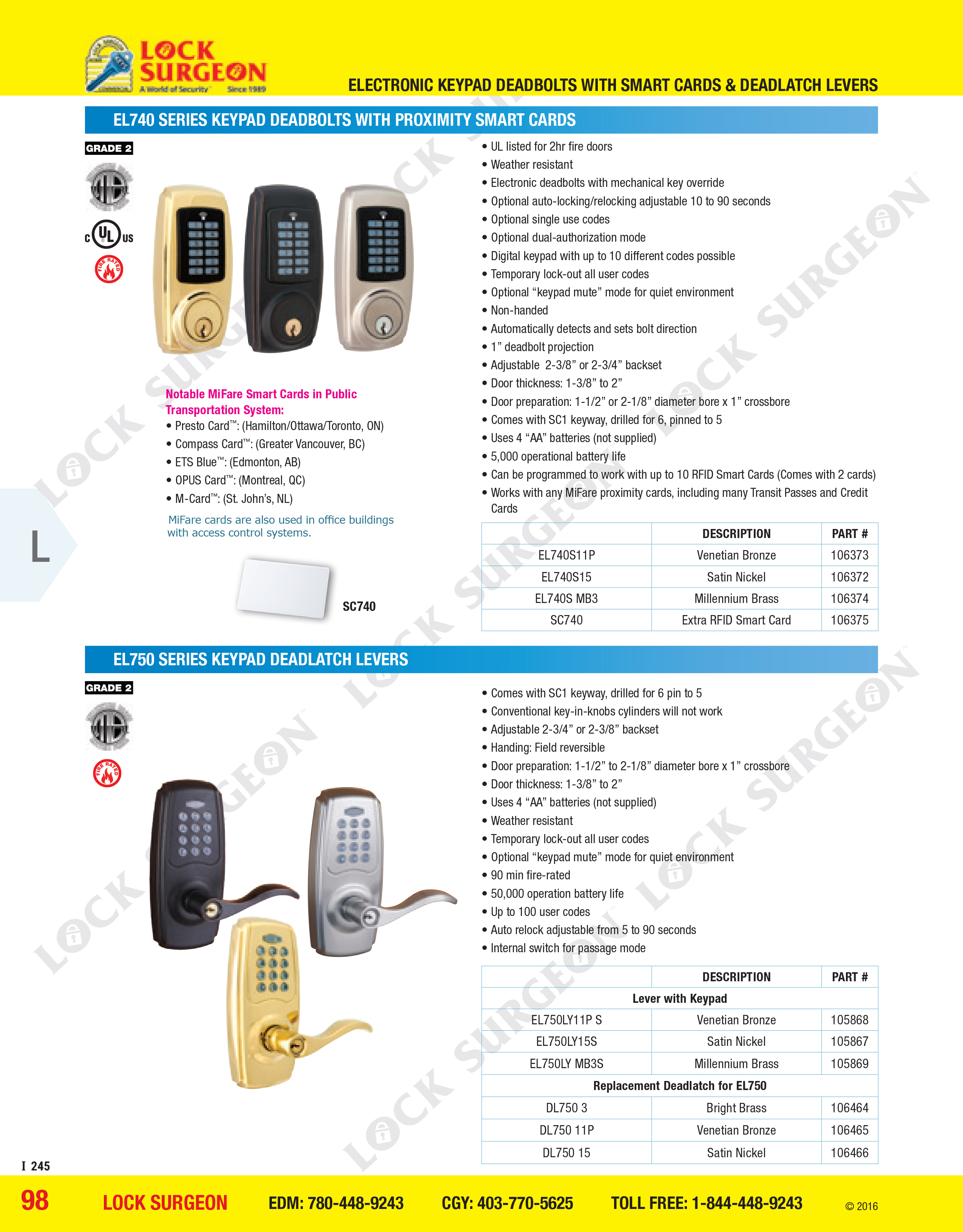 Acheson Push-button entry complete with key overide and smartcards at Lock Surgeon.