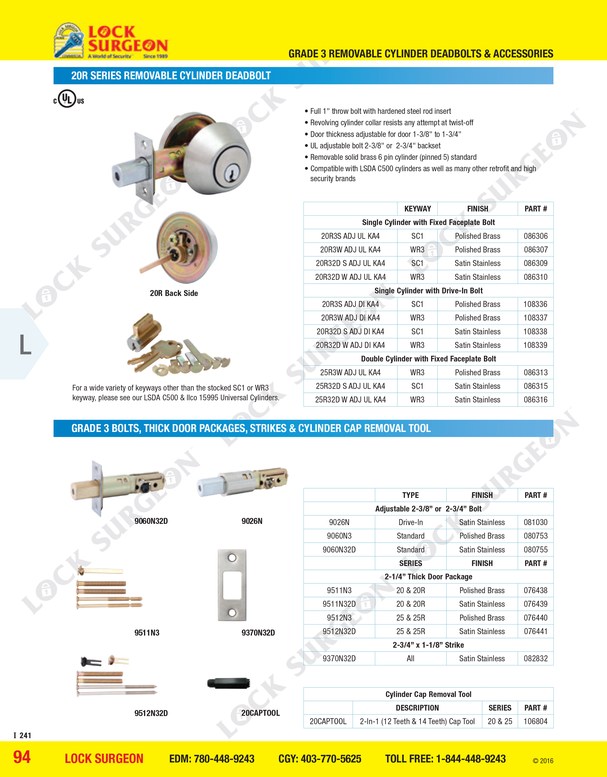 Acheson Quality deadbolt and superior locking one inch throw bolt, hardware kit will fit 2-1/4 door package.