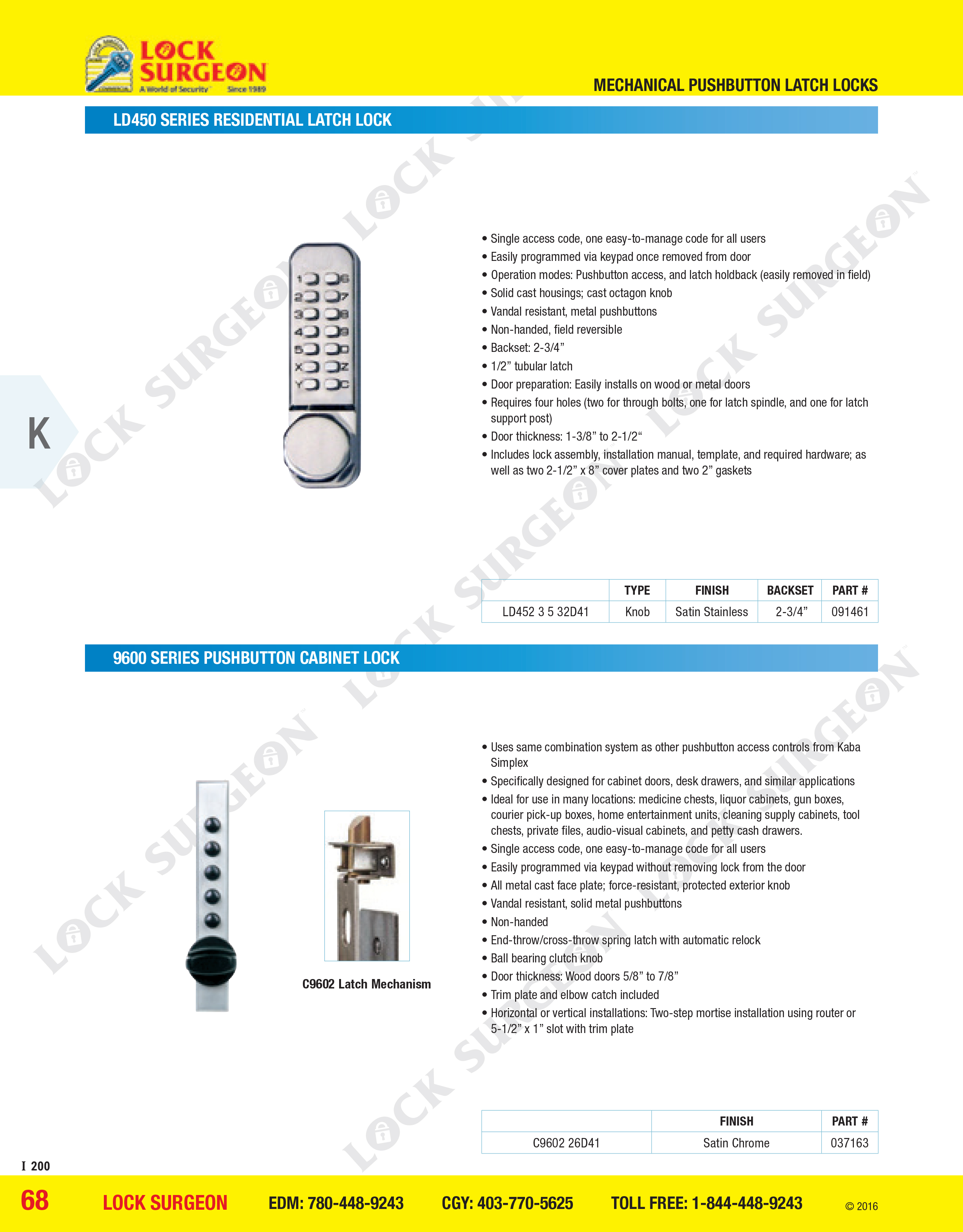 Acheson Lock Surgeon mini-push-button entry and push-button cabinet locks.