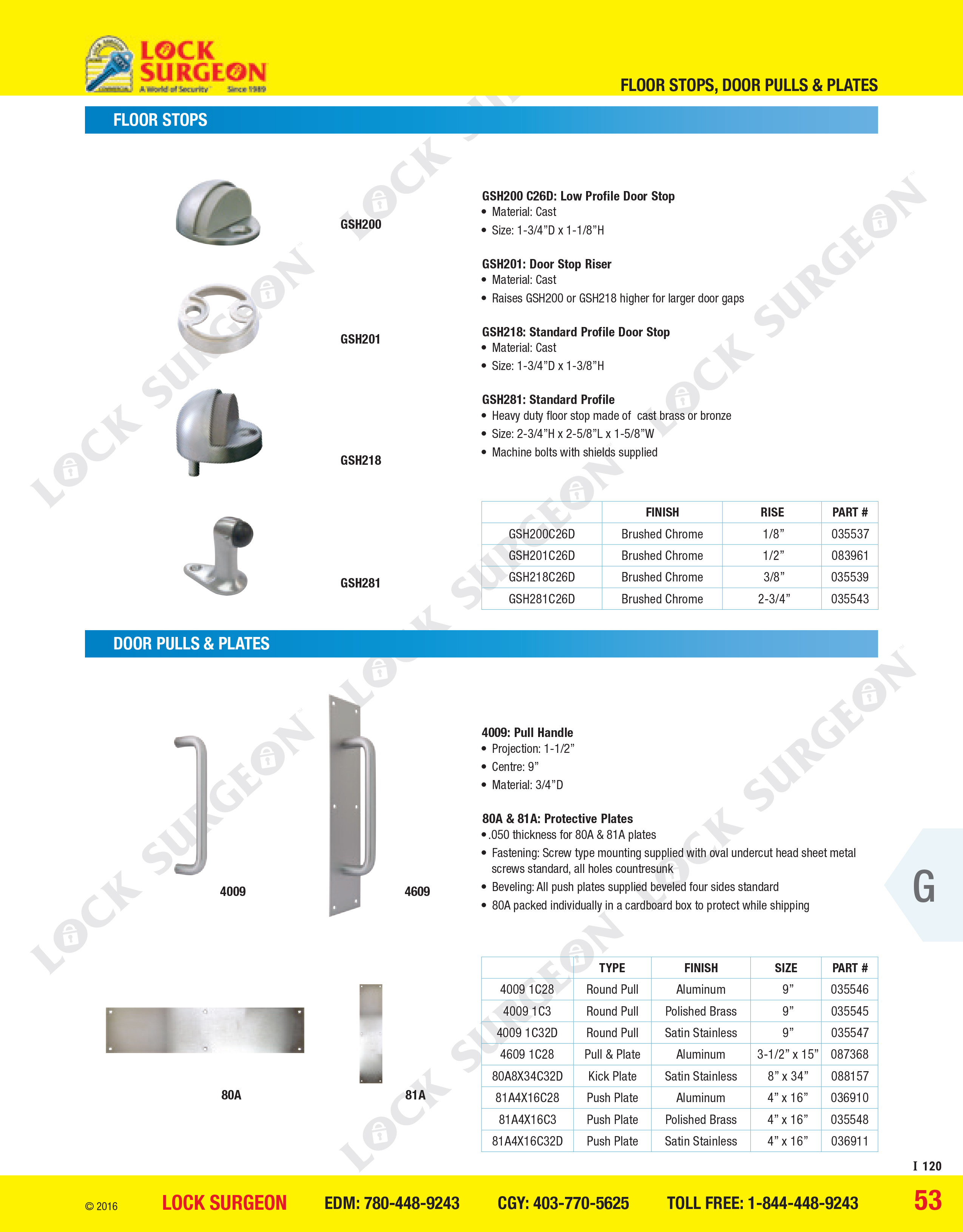 Gallery floor stops door pulls and plates Acheson.