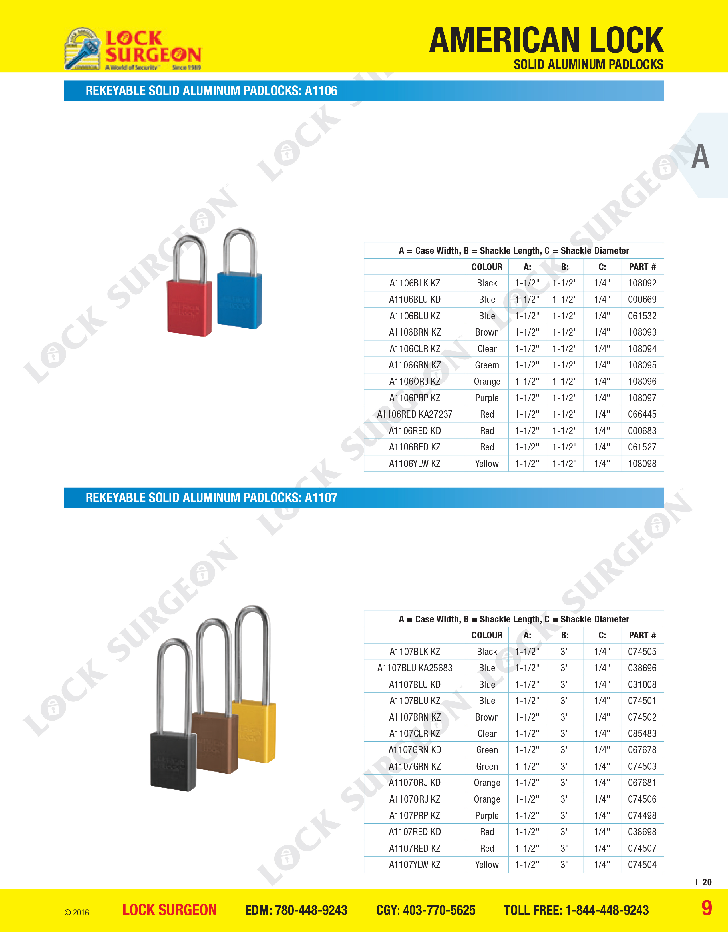 Leduc Rekeyable solid aluminium padlocks A1106 or A1107 series