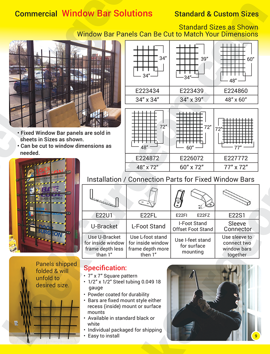 Commercial window bar solutions, standard or custom sized.