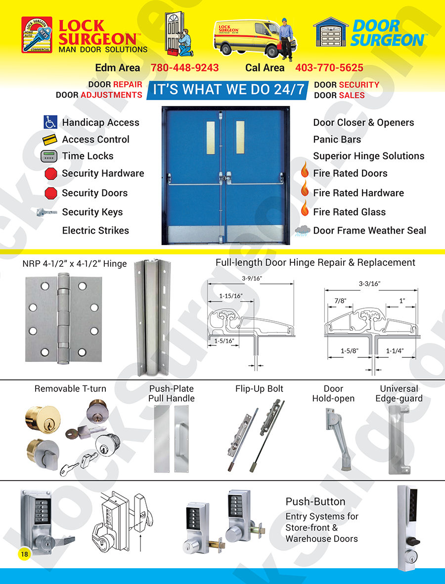 Steel doors replacement hinges flip up bolts commercial push-button entry parts & service.